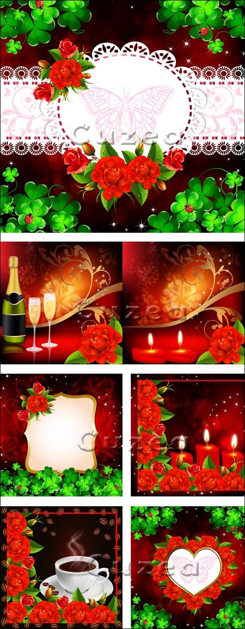 ,     -  / Candles, champagne and red roses - vector stock