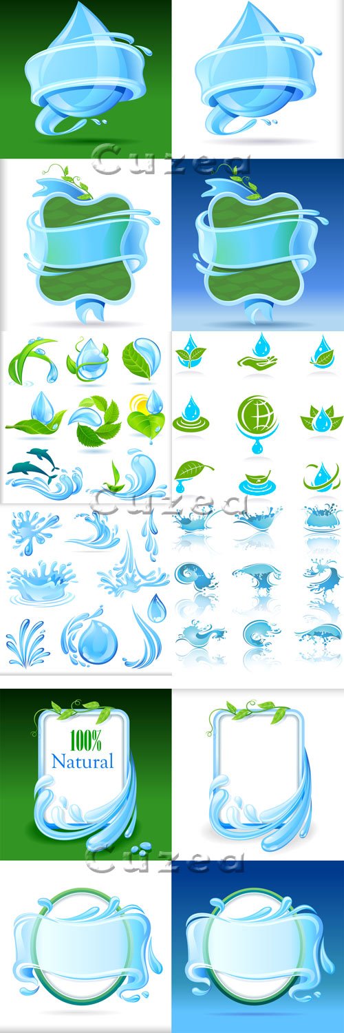      / Green leaves and drops in vector stock