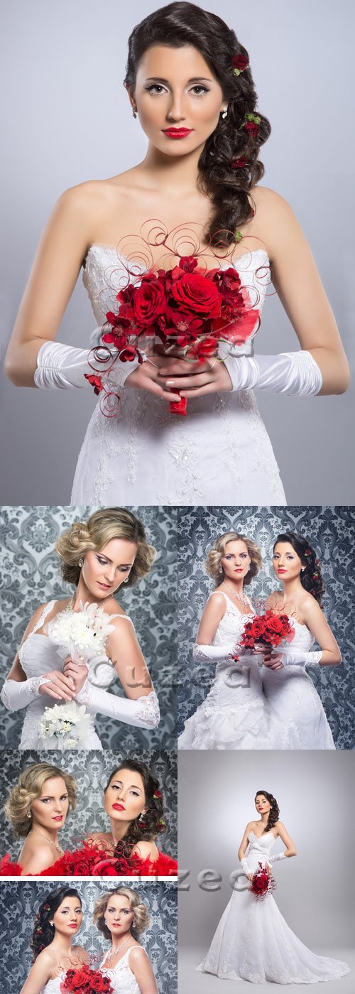    / Beautiful brides with red roses - Stock photo