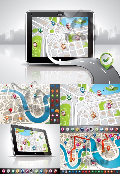 City map with GPS Icons /    GPS 