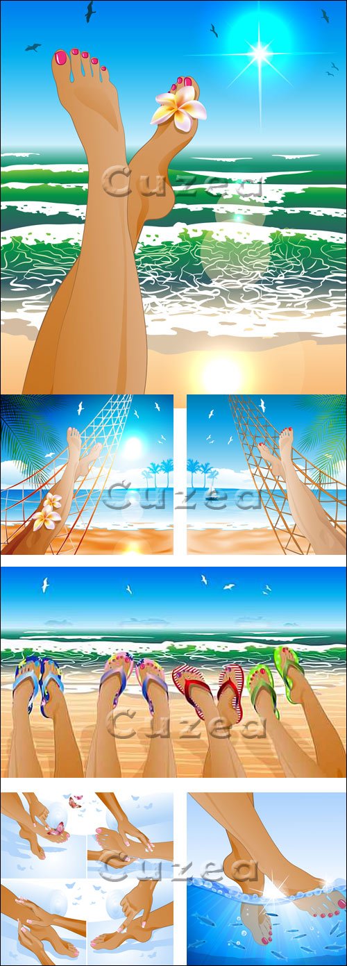   ,       -  | Foot care , massage and summer rest on the sea - vector stock