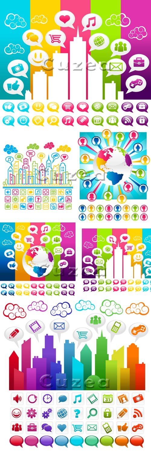     | Colorful Social Media City - vector stock