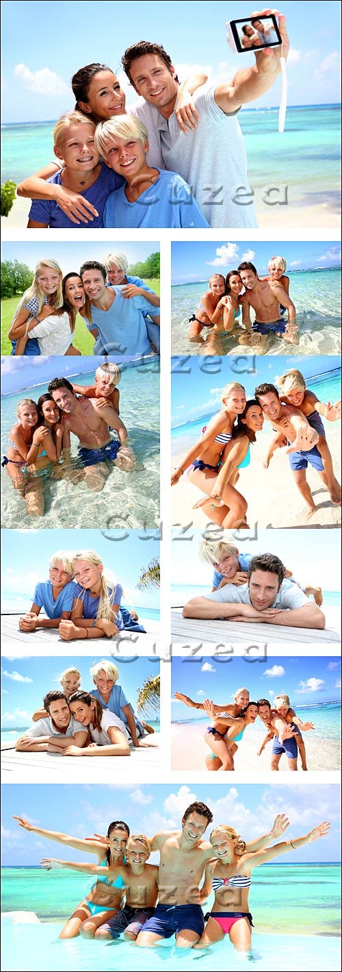     / Happy family on the sea - stock photo