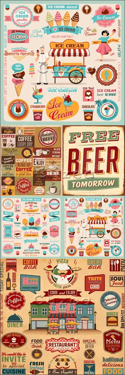       / Food and drink labels collection in vector
