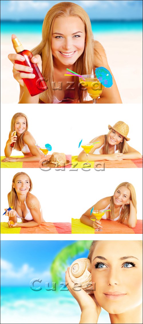       / Cute woman drink cocktail - stock photo