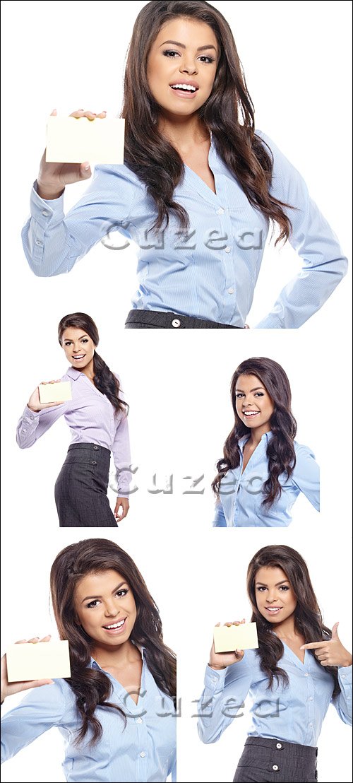      / Young Businesswoman holding credit card - stock photo