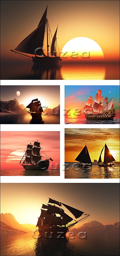    / Ship at sunset - stock photo