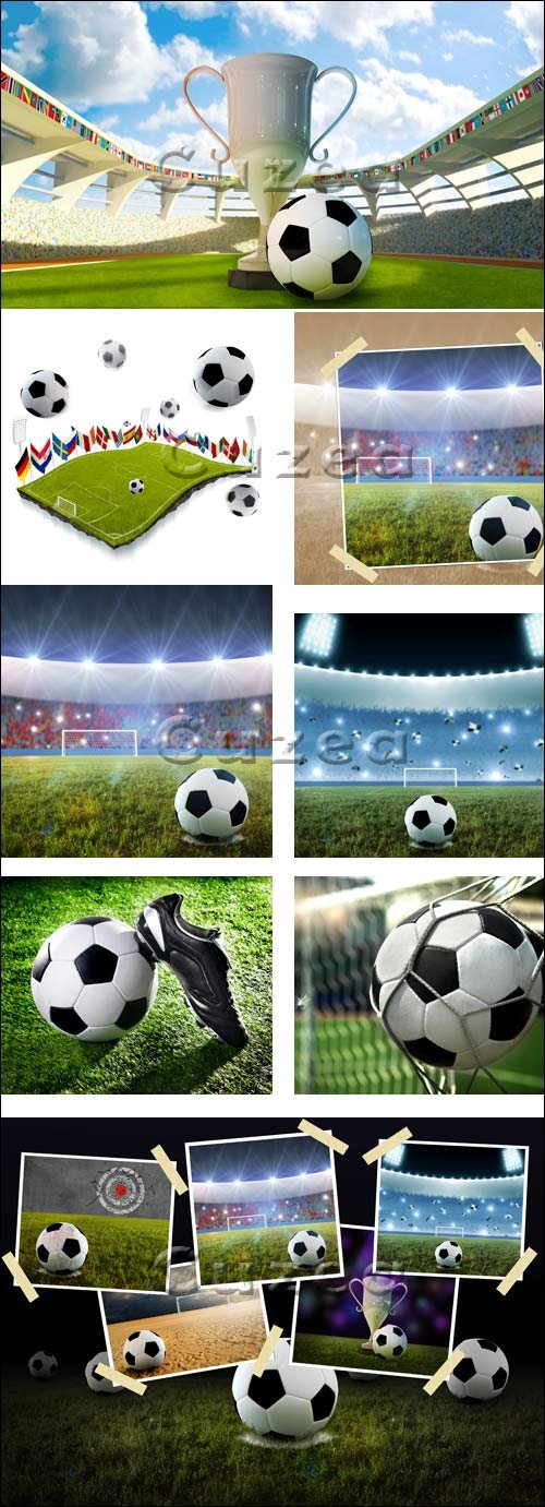       / Cup and Soccer ball in the stadium - stock photo