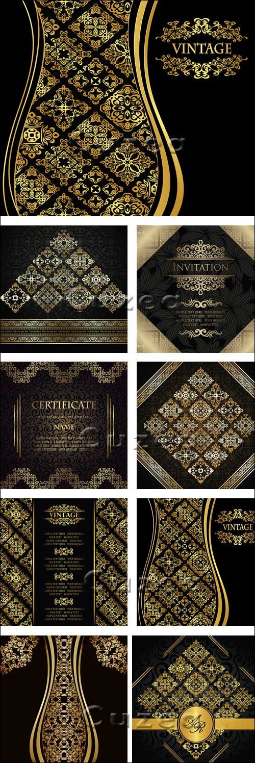      , 7 / Black vintage with gold ornament in vector, 7