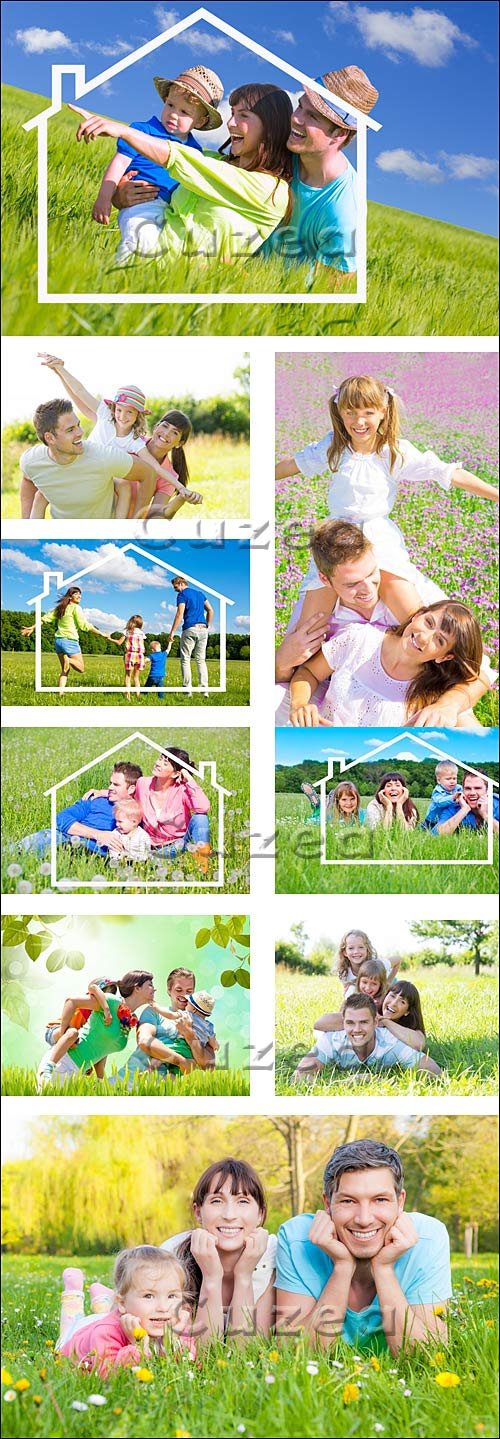      / Happy family on summer meadow - stock photo
