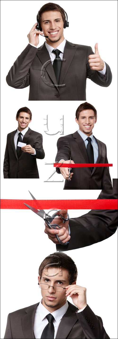     / Business man and red ribbon - stock photo