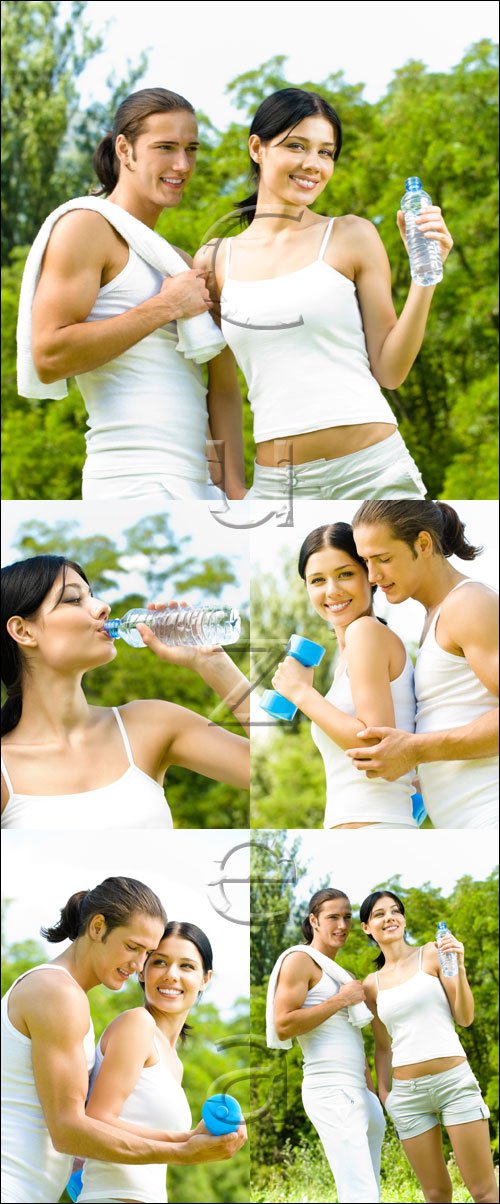      / Sport people with water bottle - stock photo