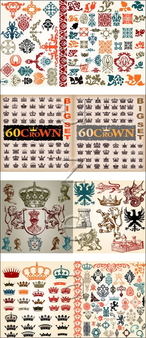 Crown and heraldic elements in vector