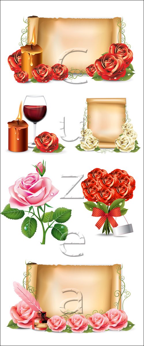 , ,     / Scroll, roses and wine - vector