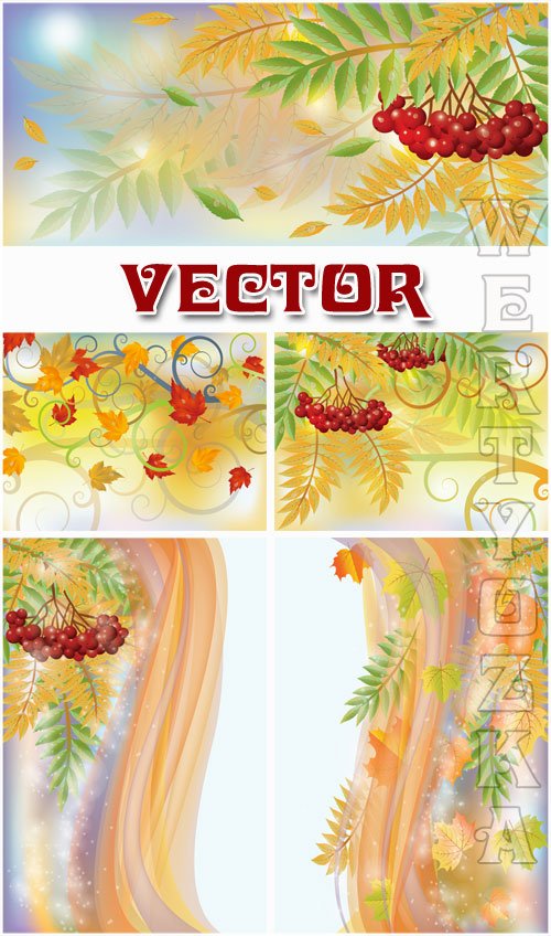      / Autumn background with a red sorbus - vector clipart