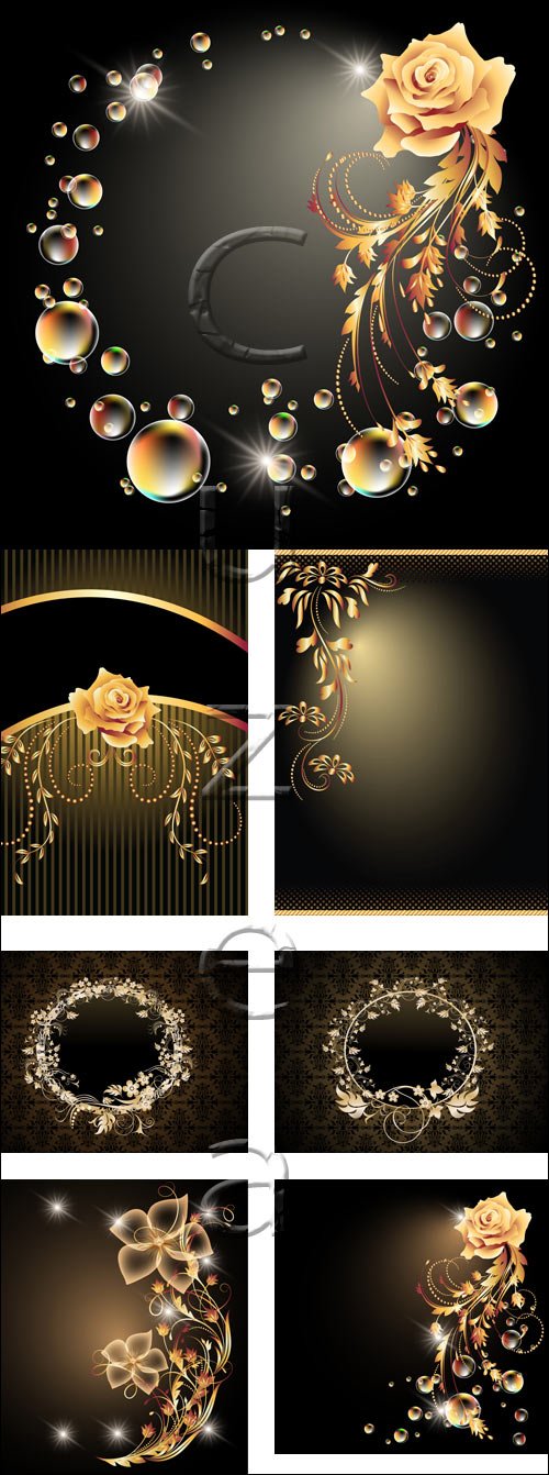         / Vintage floral gold elements in vector