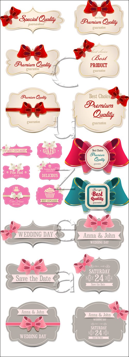        / Labels with ribbons in vector, 5