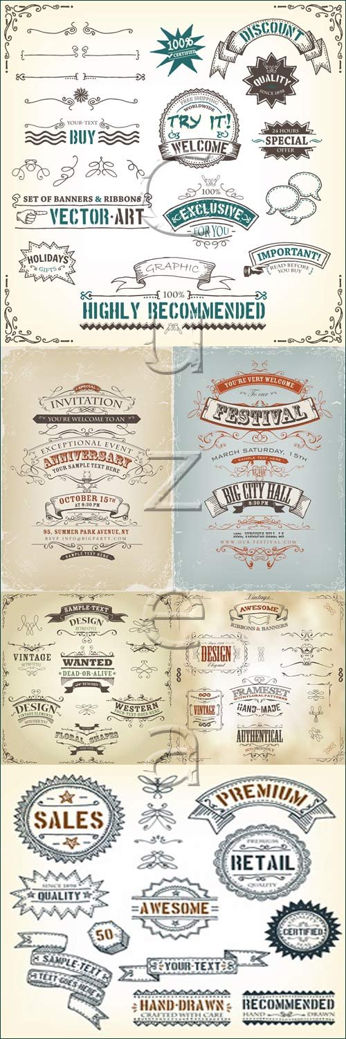        / Hand Drawn Western Banners And Ribbons - vector stock