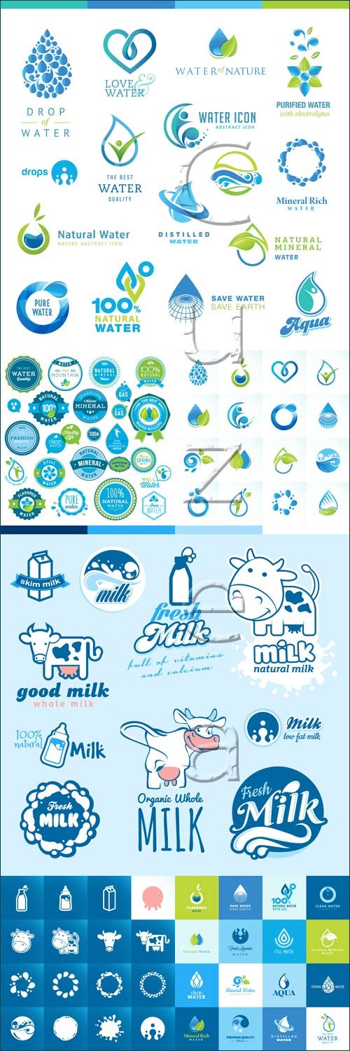        / Logo of milk and water elements - vector stock