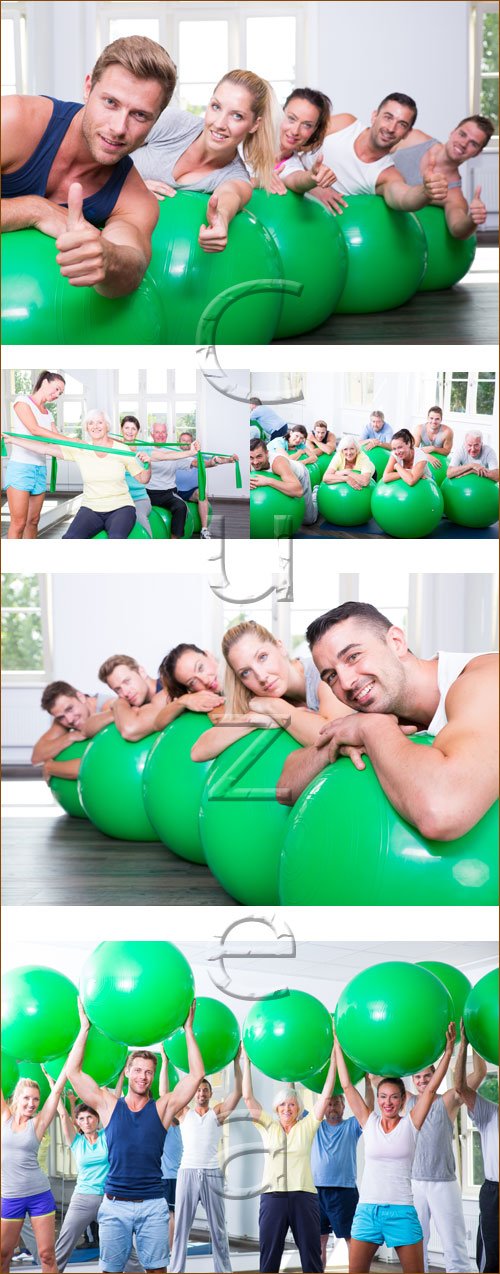 Sport group of people with green balls - Stock photo