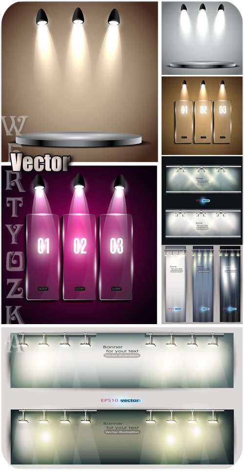   ,  / Banners,stands with backlight, spotlight - vector