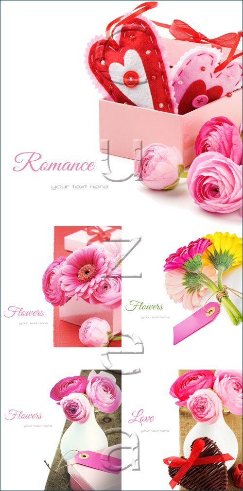 Romantic cards with flowers - stock photo