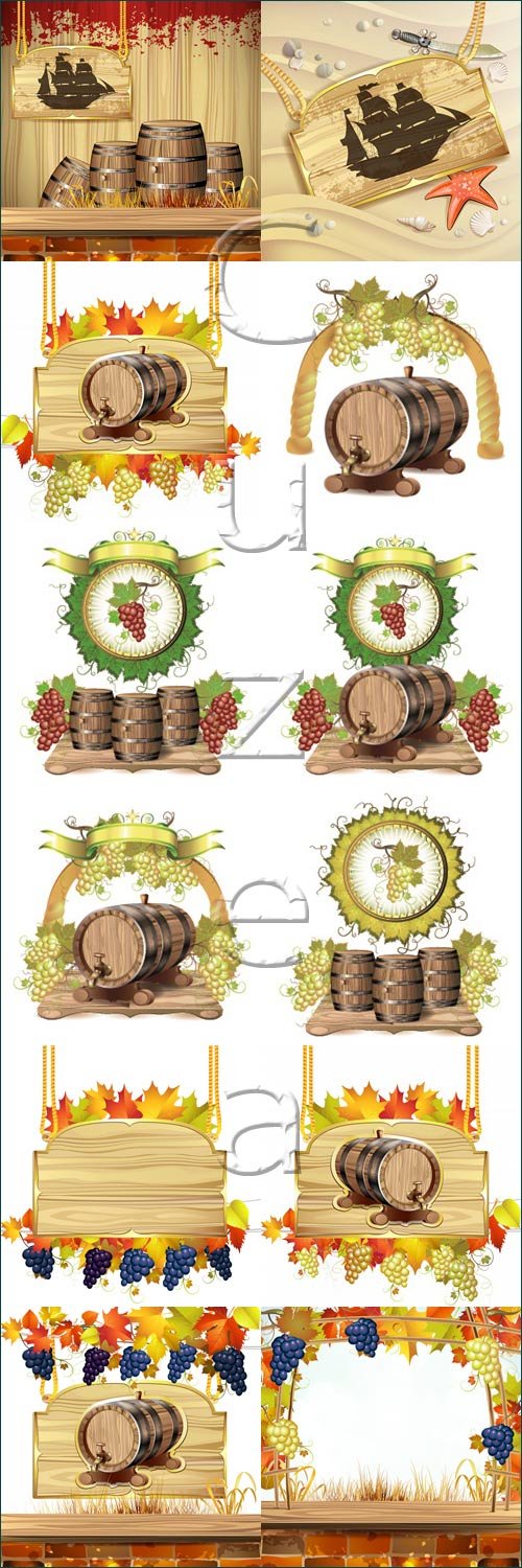 Wood barrel and grape - vector stock