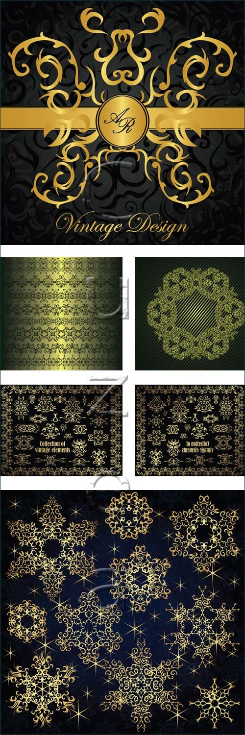 Vintage dark backgrounds with gold elements, 18 - vector stock