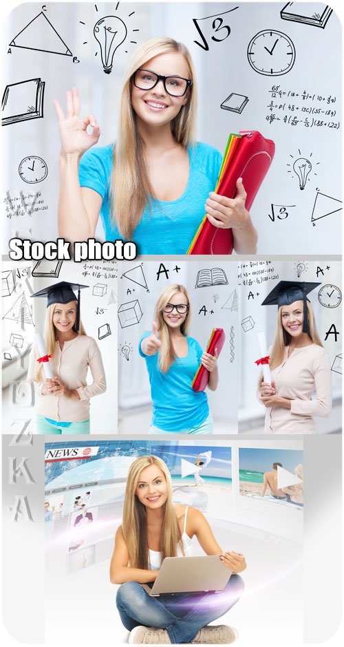 ,    / Student girl with a laptop - Raster clipart