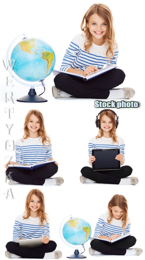      / Girl with a book and a globe - Raster clipart