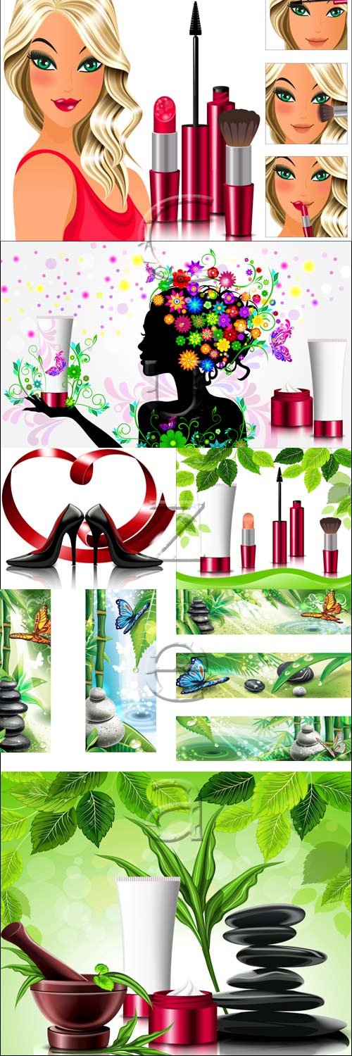Vector set of spa and cosmetic accesories
