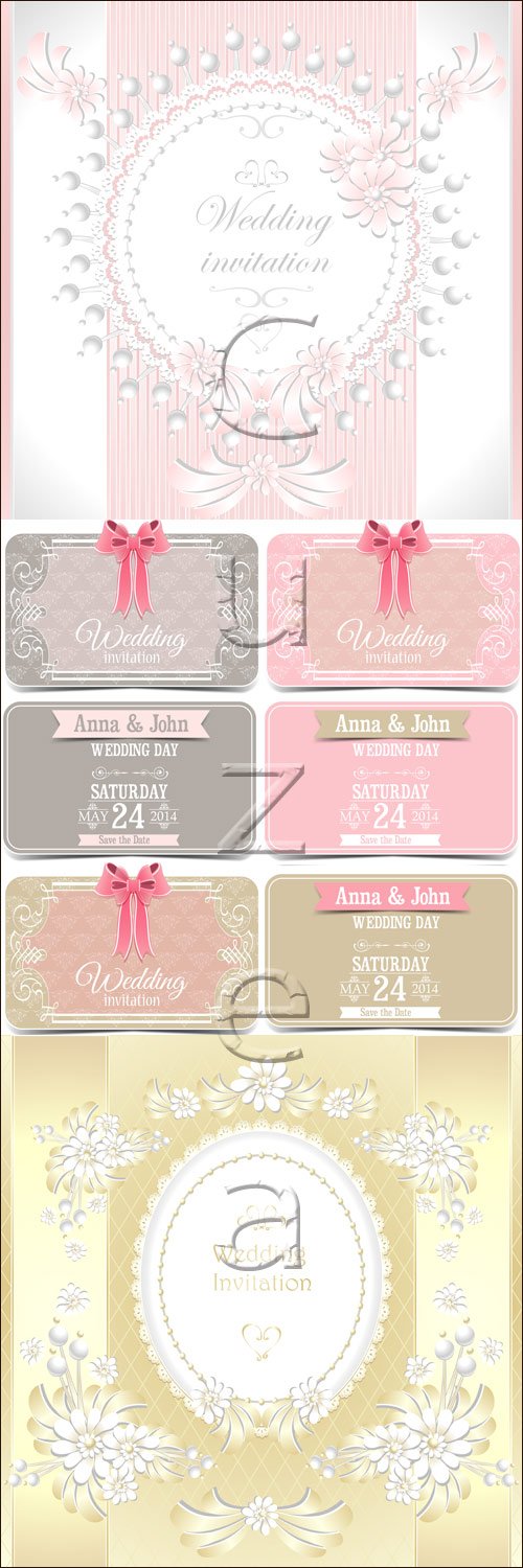 Wedding invitation card with ribbons, 24 - vector stock