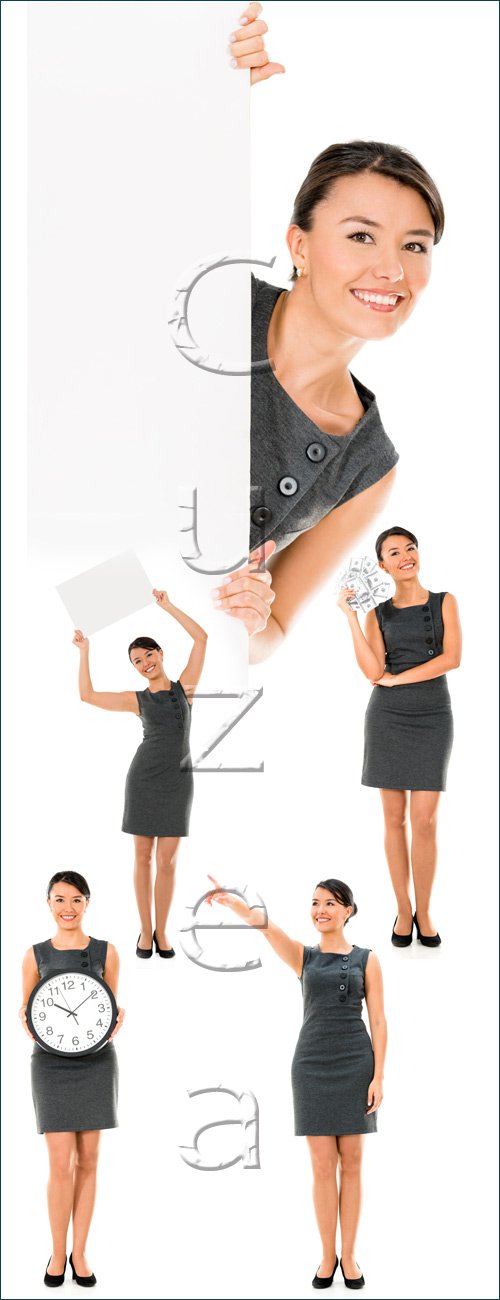 Business woman with banner, 20 - stock photo