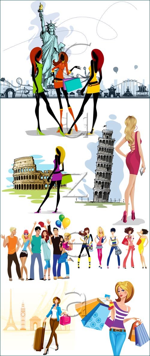 Fashion woman travel on the world - vector stock