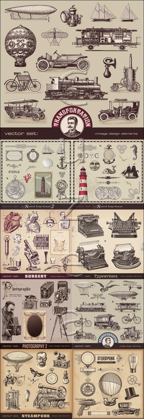 Vintage collections of vector elements, 2