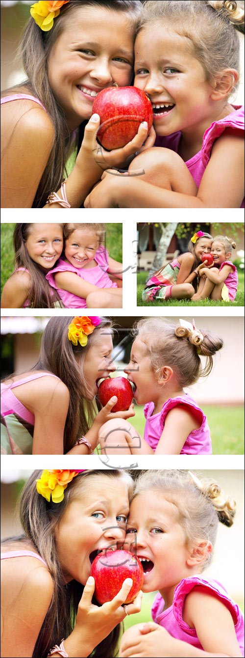 Girls with red apple - stock photo