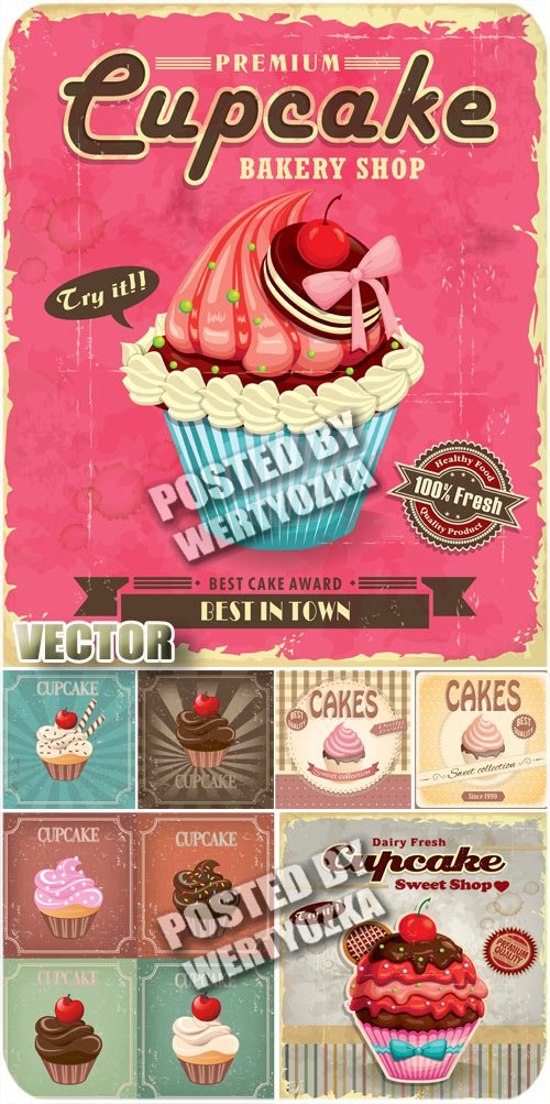 , ,  / Cupcakes, fruit, chocolate - stock vector