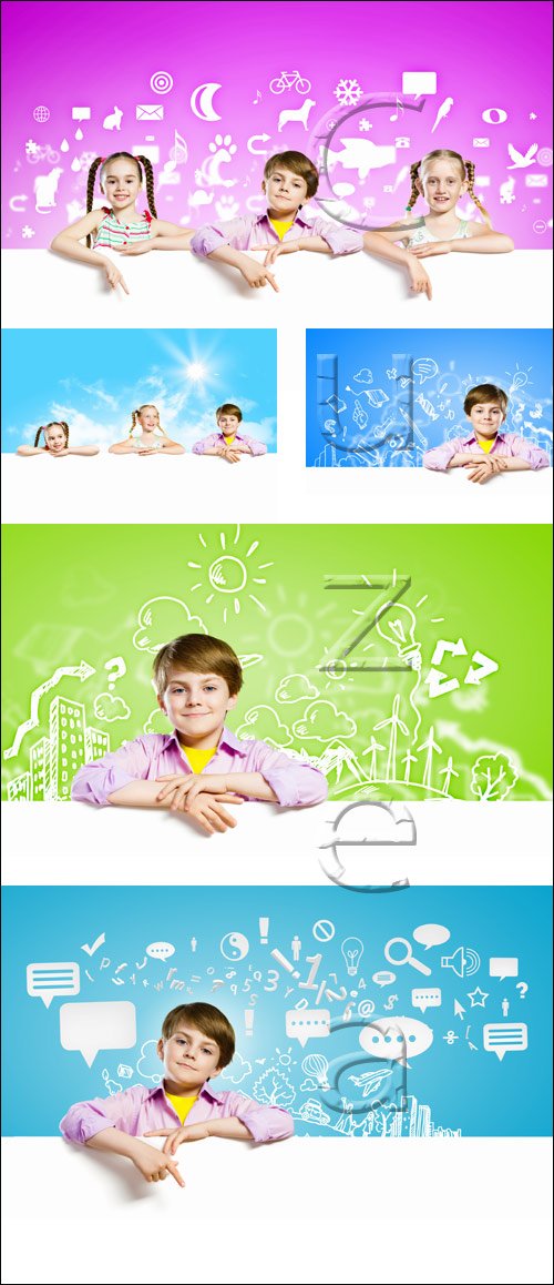 Children with banners, 8 - stock photo