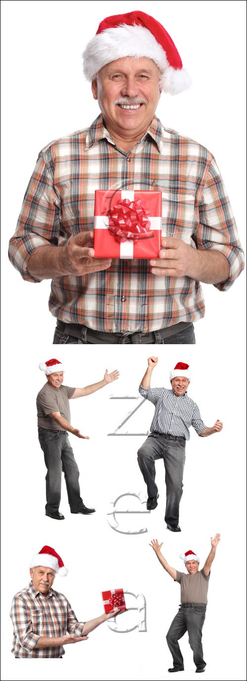 Happy old man in christmas hat - stock photo