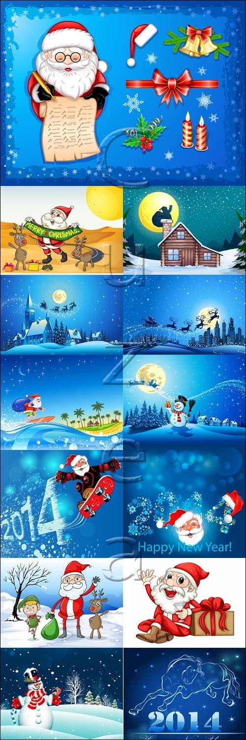 Christmas blue backgrounds 2014 with Santa - vector stock