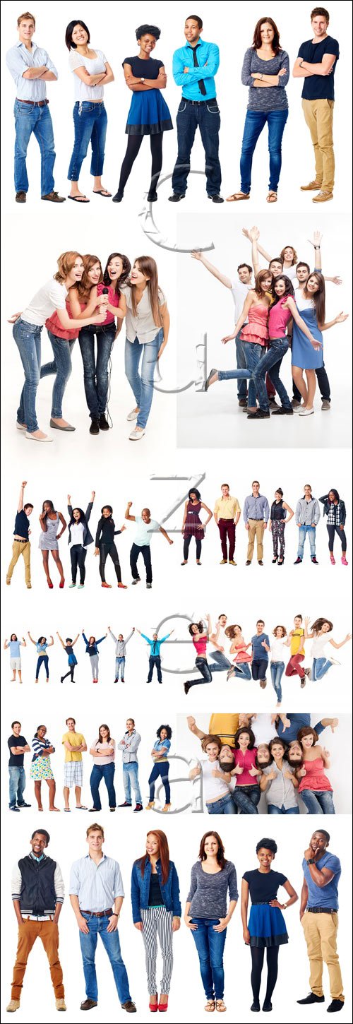 Happy young people on white - stock photo