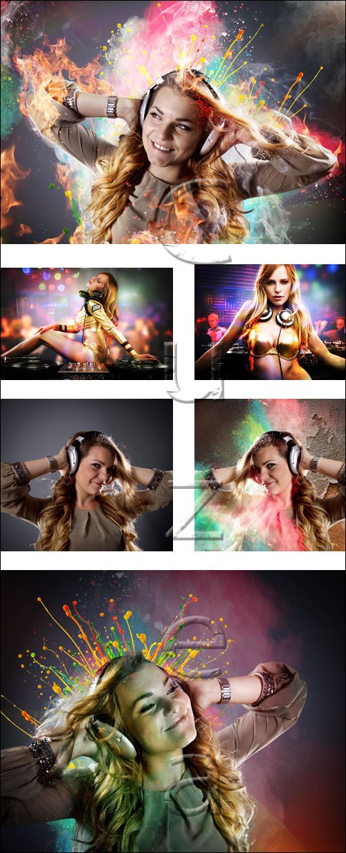 Girl  music DJ - stock photo