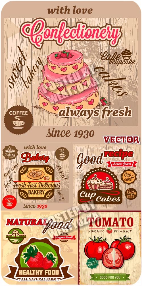   , , ,  / Vintage food labels - vector