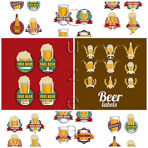 Vector collection on beer glasses with ribbon
