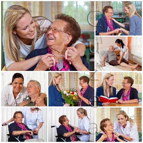 Social help to old people - stock photo