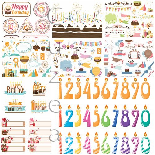 Vector elements and numeration for happy birthday