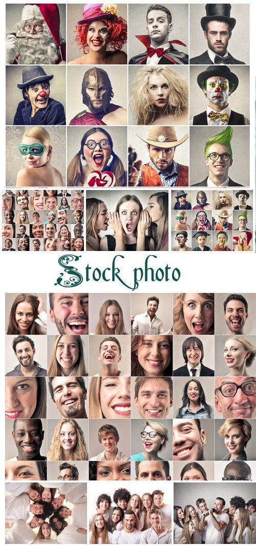 People fases with different emotions - stock photo