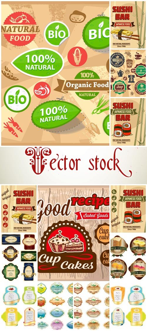 Food labels collection, 5 - vector stock