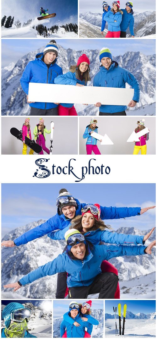 Winter people and banners 5 - stock photo