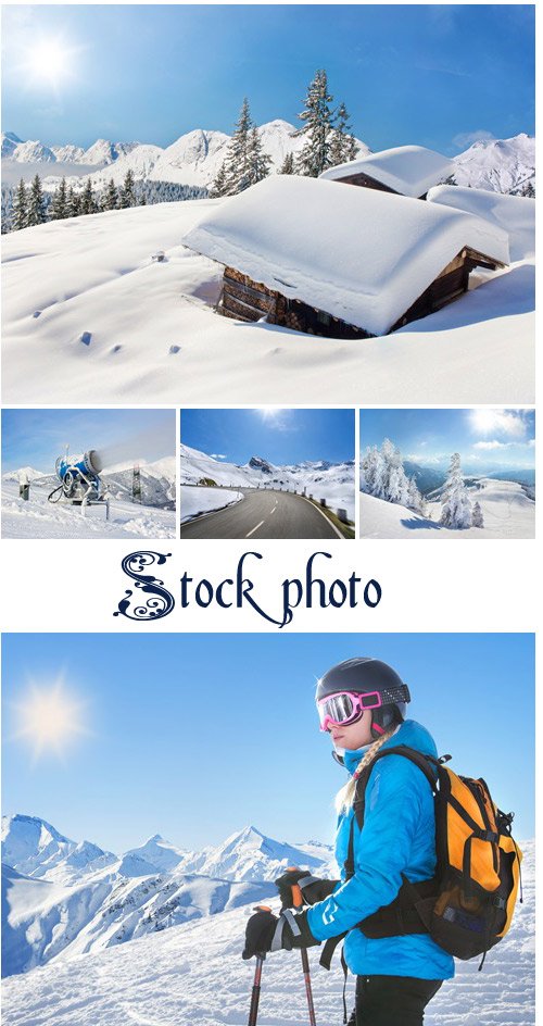 Snow covered hut winter landscape - stock photo